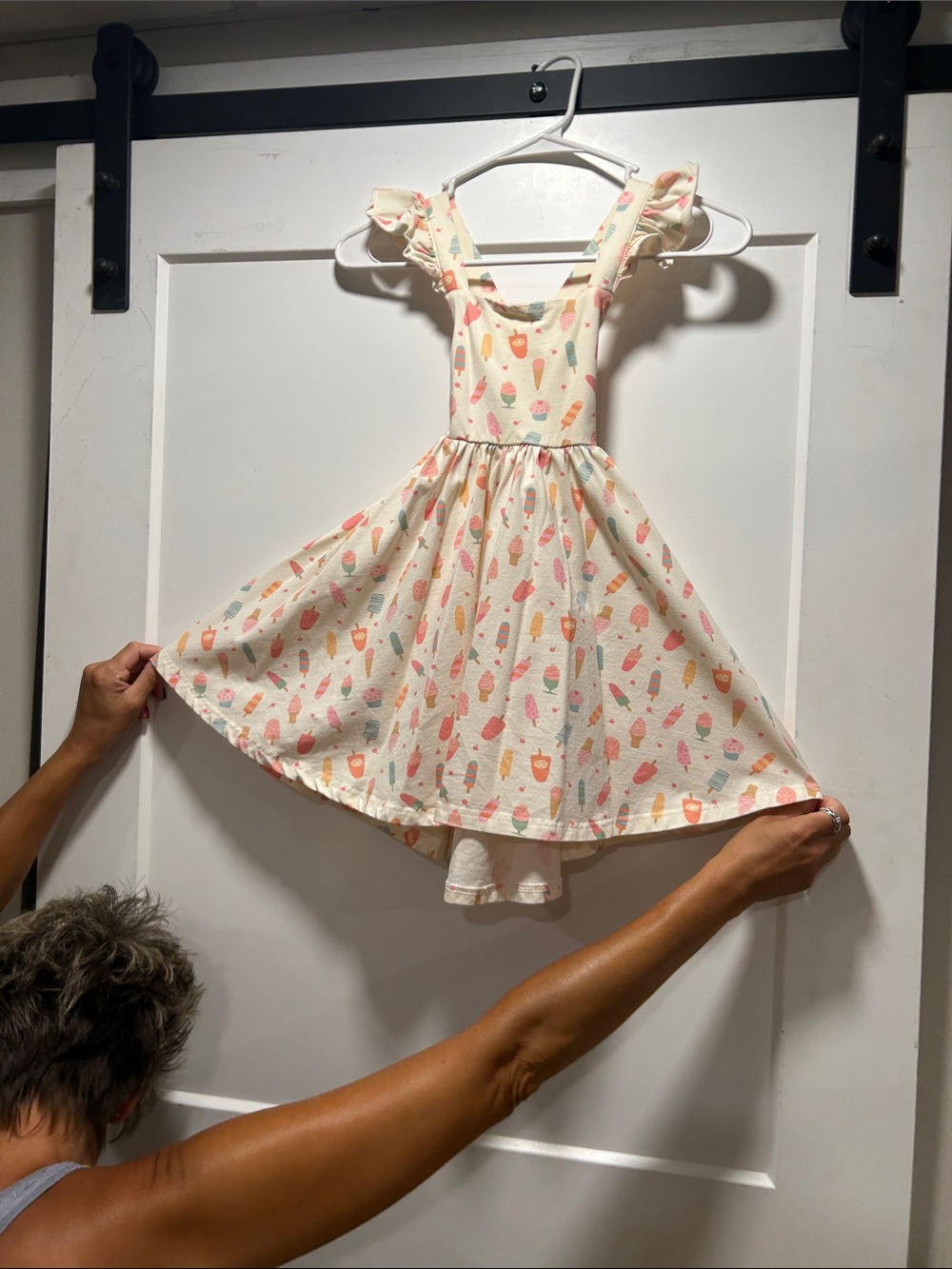 Girls' Cream Ice Cream-Print Ruffle Strap Dress
